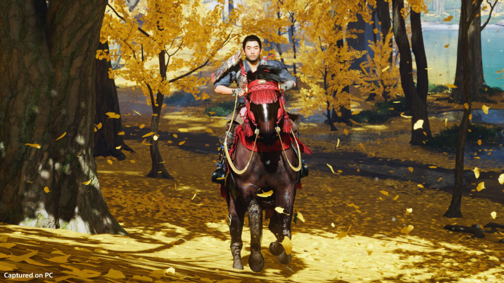 Jin Sakai y su caballo, los dos personajes principales de Ghost of Tsushima.